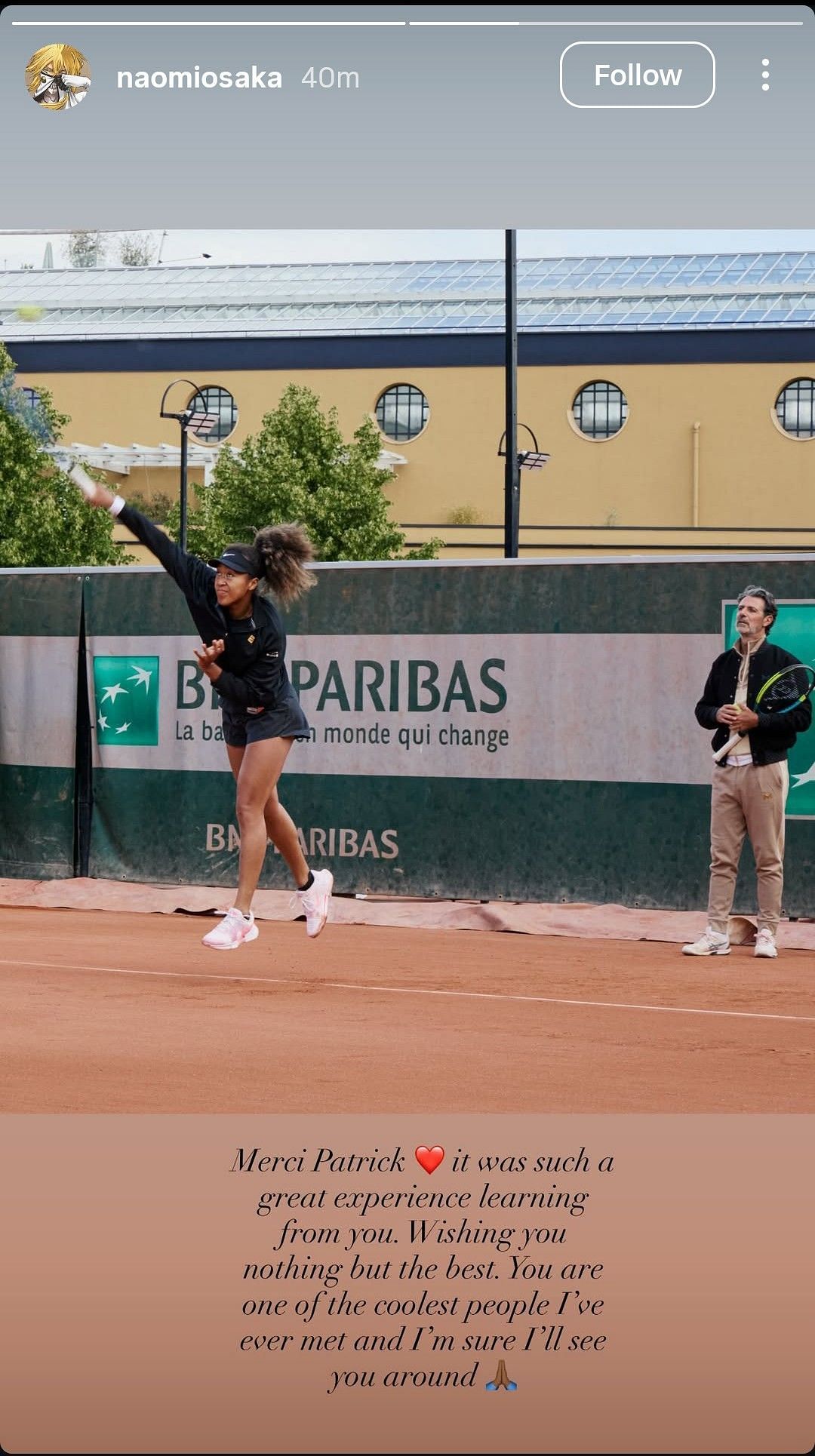 Screenshot of Osaka's Instagram story (Image via: @naomiosaka)